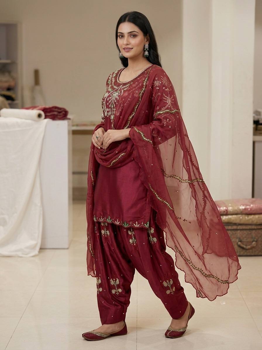 Midnight Oxblood Jewel-Neck Ensemble